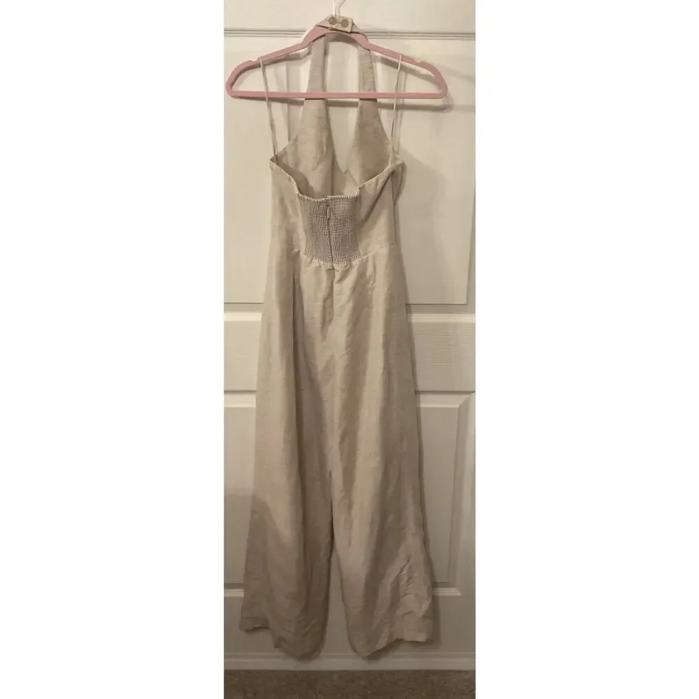 Aritzia Wilfred CruiseLinen Upscale Jumpsuit Natural Ecru Linen Lyocell, sz 4